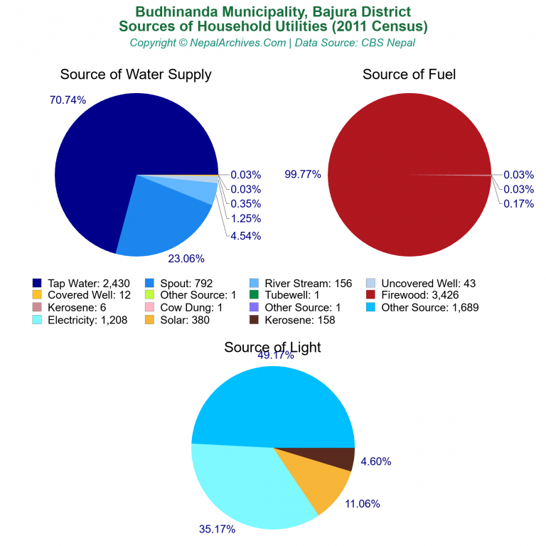 Household Utilities Pie Charts of Budhinanda Municipality