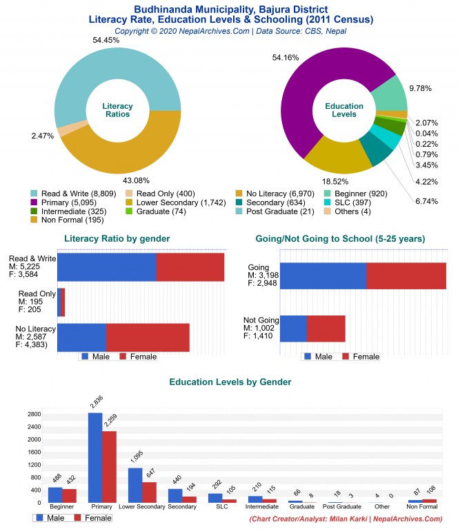 Literacy, Education Levels & Schooling Charts of Budhinanda Municipality