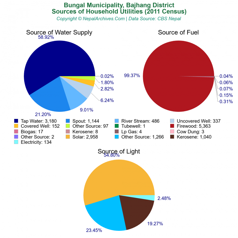 Household Utilities Pie Charts of Bungal Municipality