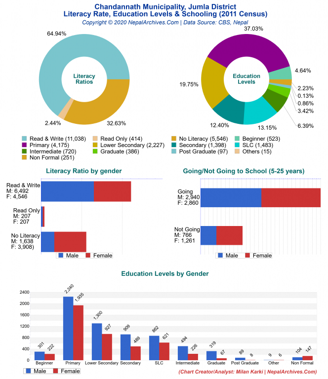 Literacy, Education Levels & Schooling Charts of Chandannath Municipality