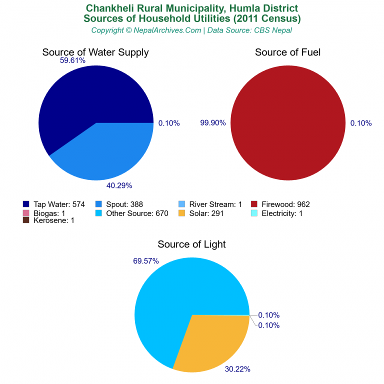 Household Utilities Pie Charts of Chankheli Rural Municipality