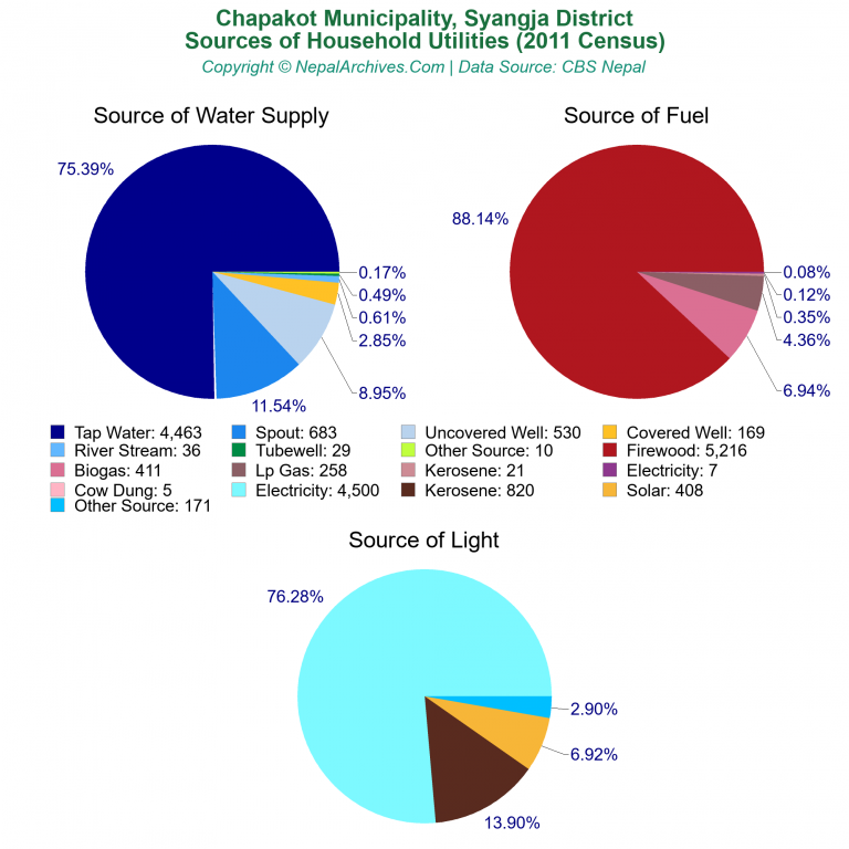 Household Utilities Pie Charts of Chapakot Municipality