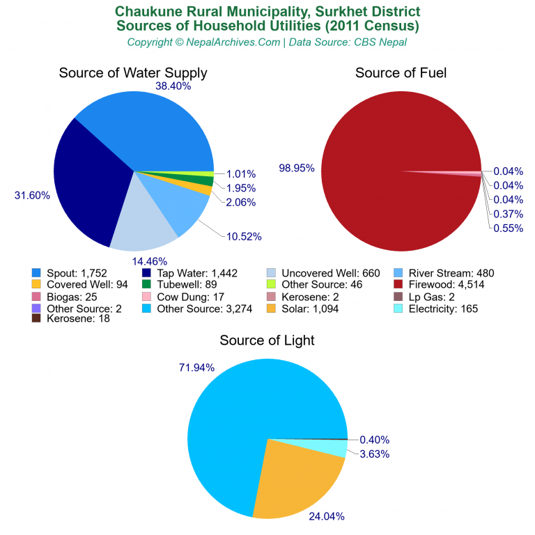 Household Utilities Pie Charts of Chaukune Rural Municipality