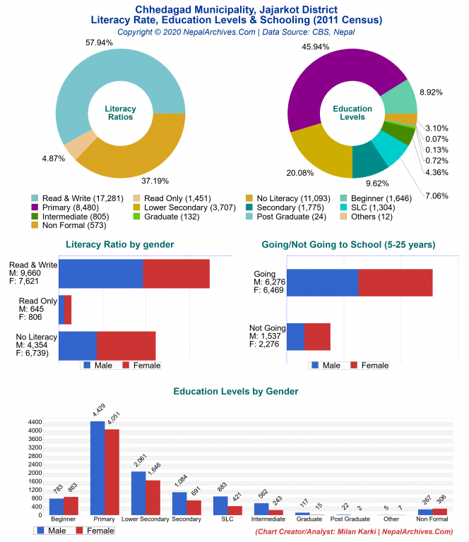 Literacy, Education Levels & Schooling Charts of Chhedagad Municipality