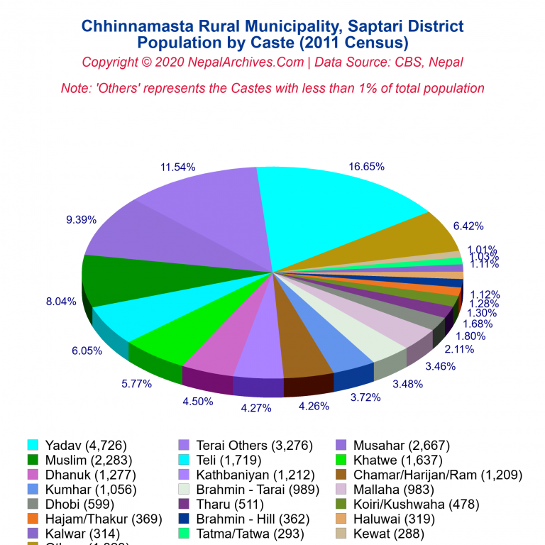Population by Castes Chart of Chhinnamasta Rural Municipality