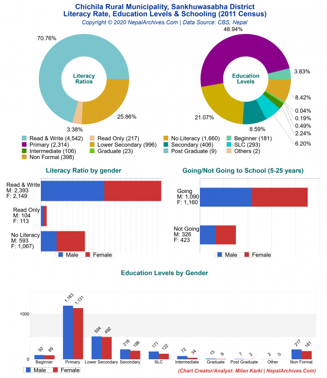 Literacy, Education Levels & Schooling Charts of Chichila Rural Municipality