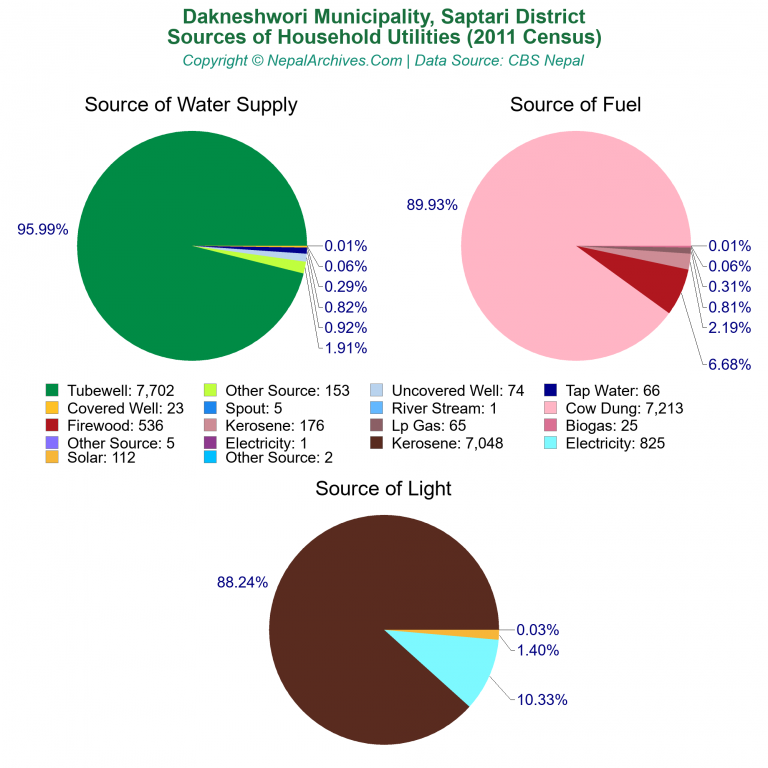 Household Utilities Pie Charts of Dakneshwori Municipality