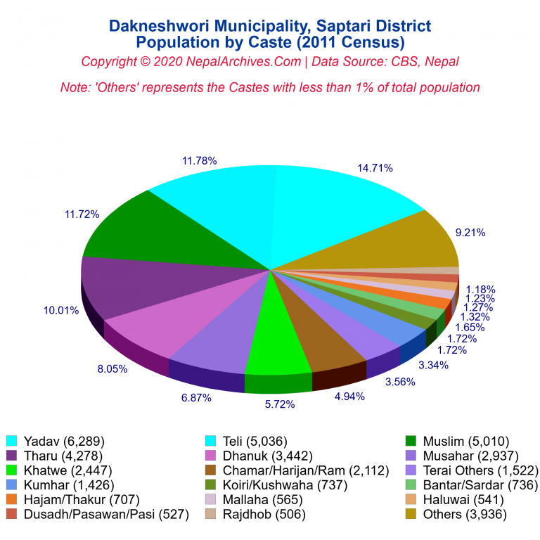 Population by Castes Chart of Dakneshwori Municipality