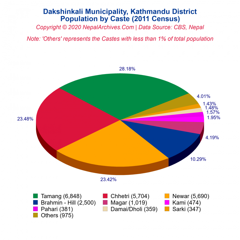 Population by Castes Chart of Dakshinkali Municipality
