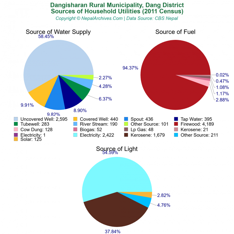 Household Utilities Pie Charts of Dangisharan Rural Municipality