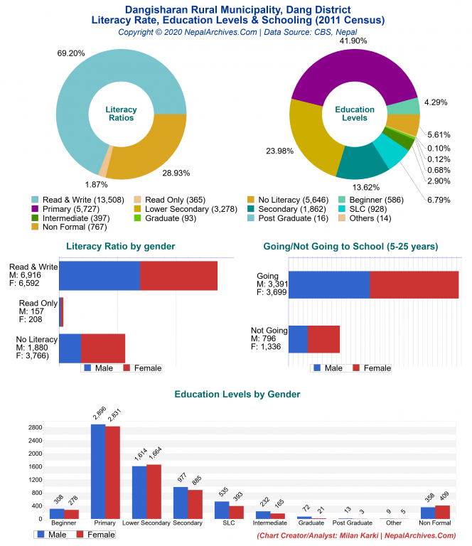 Literacy, Education Levels & Schooling Charts of Dangisharan Rural Municipality