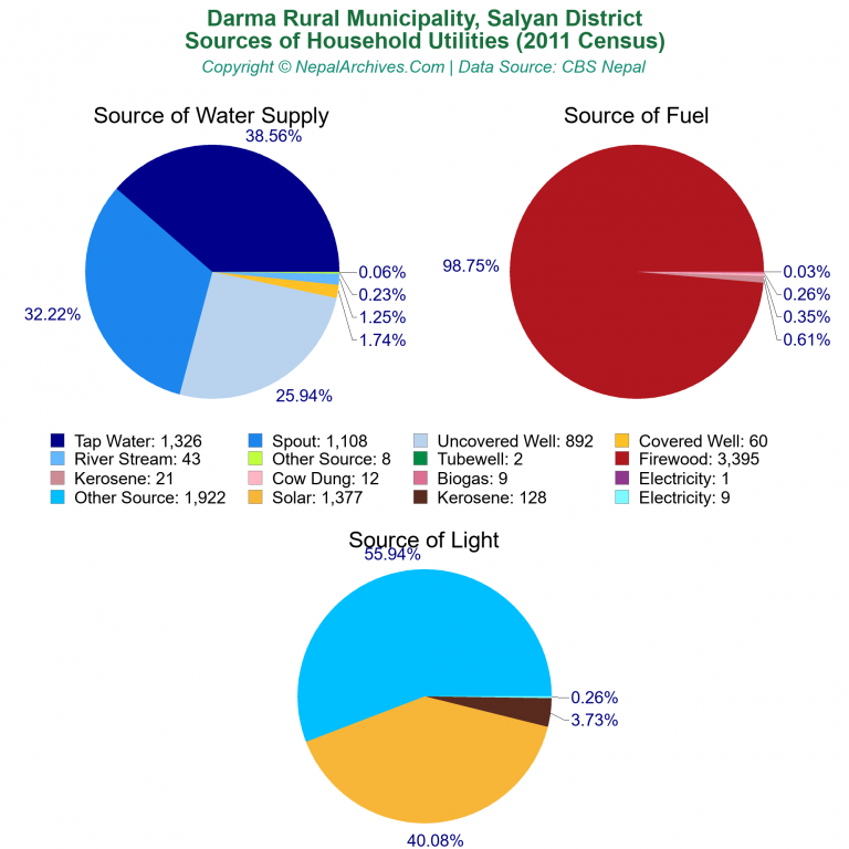 Household Utilities Pie Charts of Darma Rural Municipality