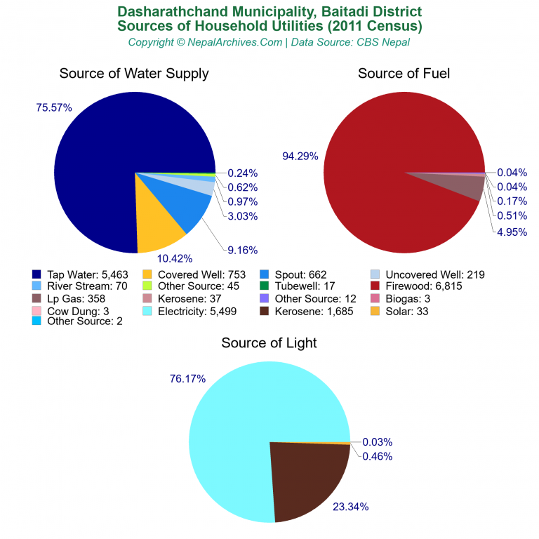 Household Utilities Pie Charts of Dasharathchand Municipality