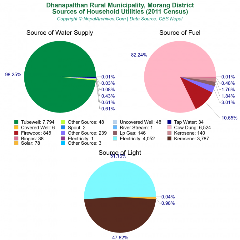 Household Utilities Pie Charts of Dhanapalthan Rural Municipality