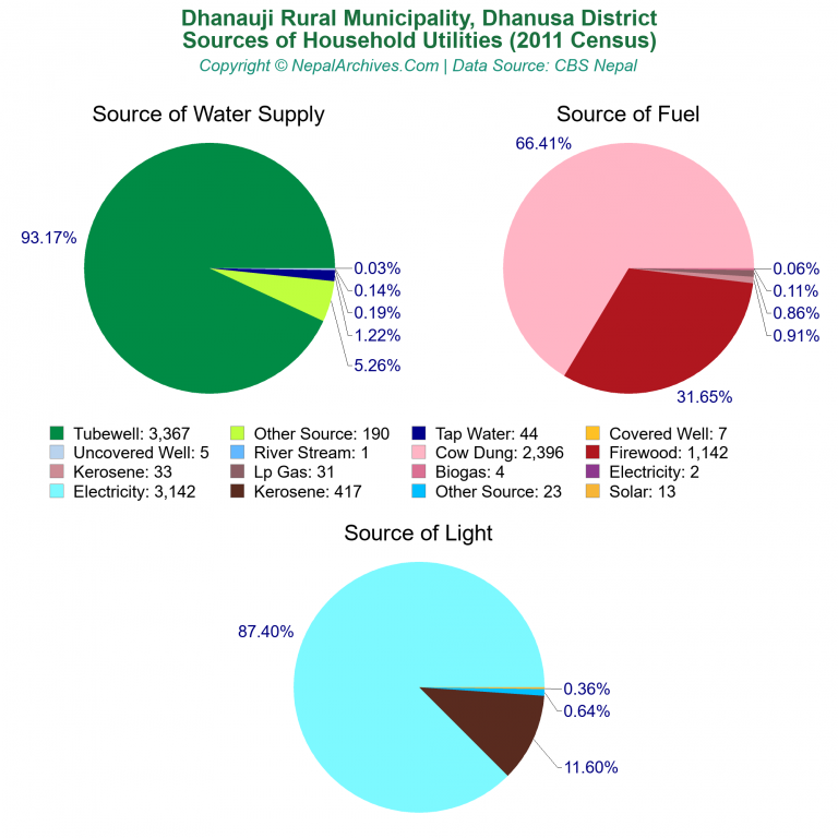 Household Utilities Pie Charts of Dhanauji Rural Municipality