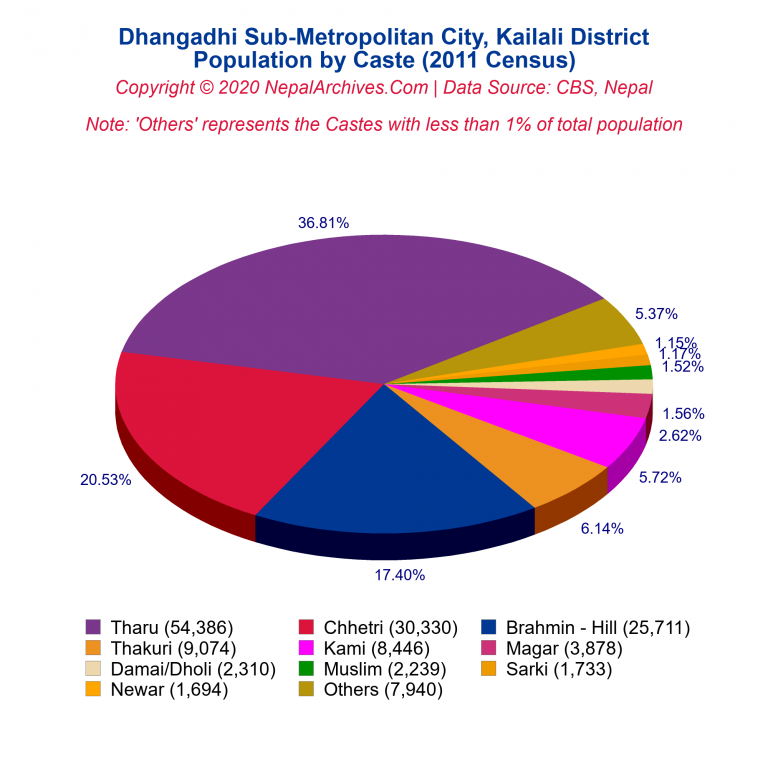 Population by Castes Chart of Dhangadhi Sub-Metropolitan City