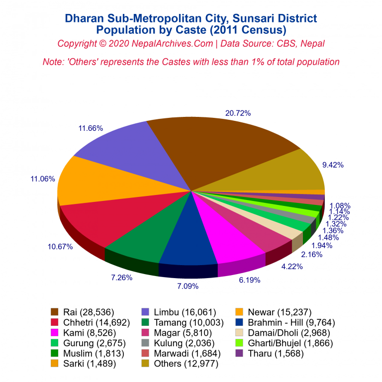 Population by Castes Chart of Dharan Sub-Metropolitan City