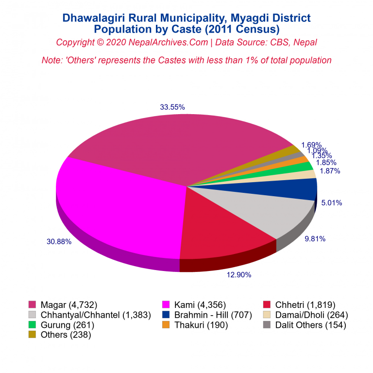 Population by Castes Chart of Dhawalagiri Rural Municipality