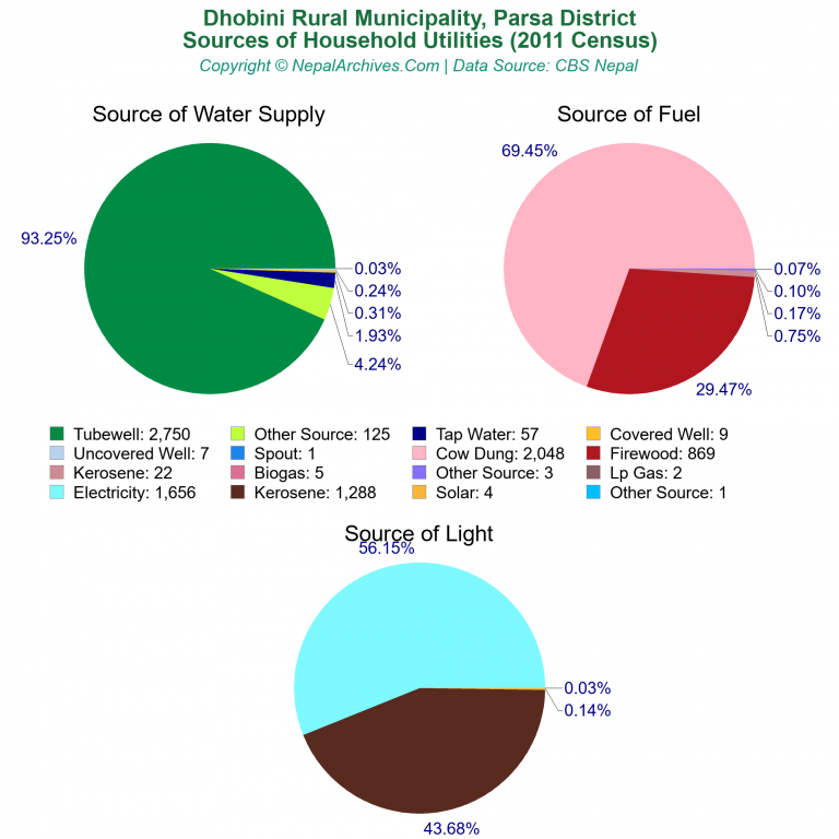 Household Utilities Pie Charts of Dhobini Rural Municipality