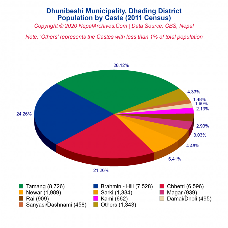 Population by Castes Chart of Dhunibeshi Municipality
