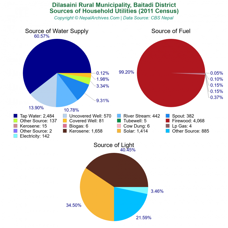 Household Utilities Pie Charts of Dilasaini Rural Municipality