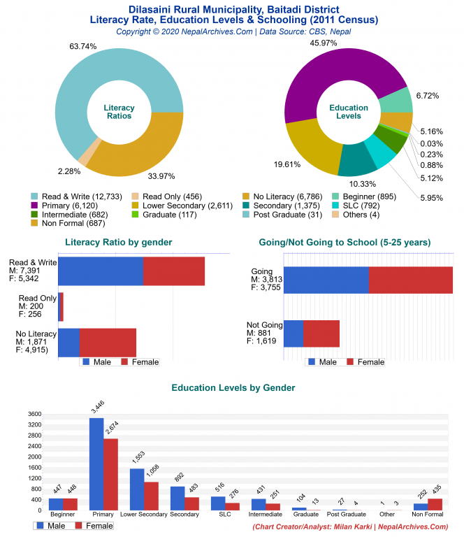 Literacy, Education Levels & Schooling Charts of Dilasaini Rural Municipality