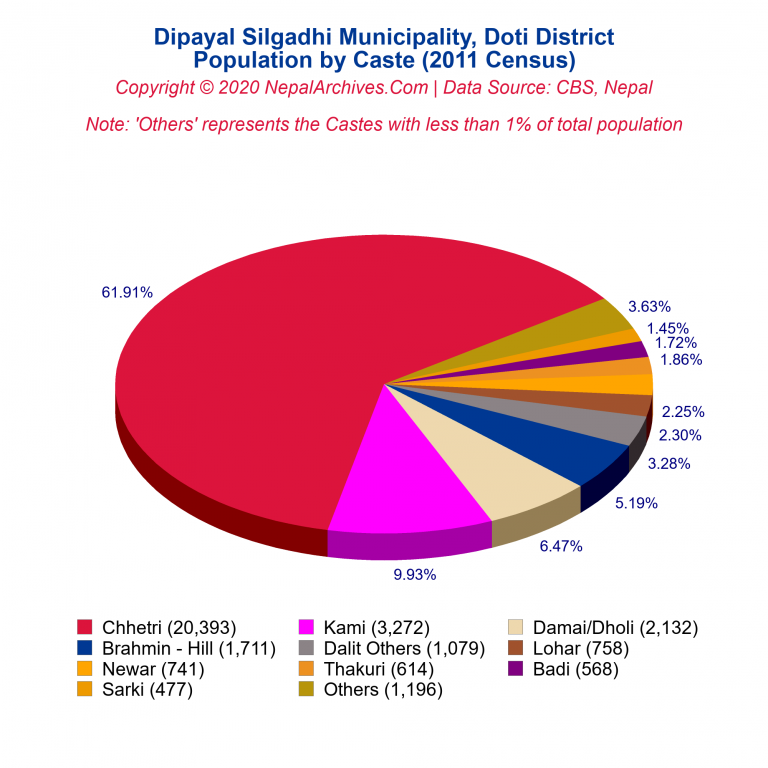 Population by Castes Chart of Dipayal Silgadhi Municipality