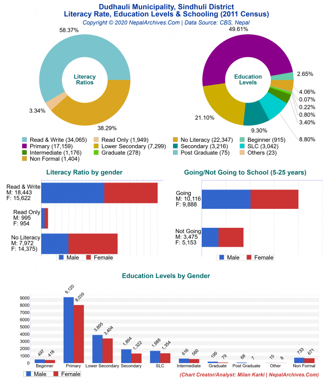 Literacy, Education Levels & Schooling Charts of Dudhauli Municipality