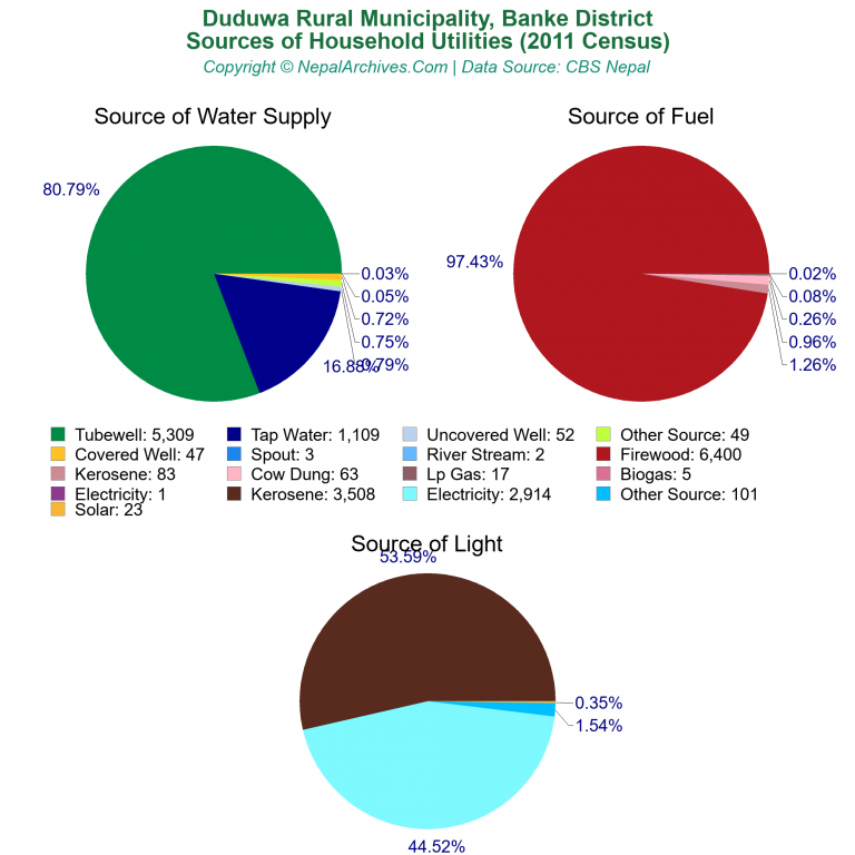 Household Utilities Pie Charts of Duduwa Rural Municipality