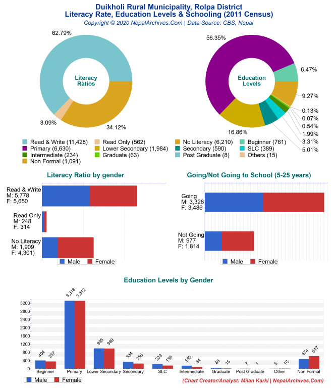 Literacy, Education Levels & Schooling Charts of Sundarharaicha Municipality