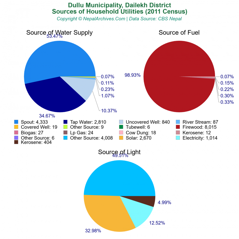 Household Utilities Pie Charts of Dullu Municipality