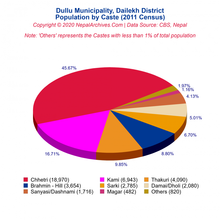 Population by Castes Chart of Dullu Municipality