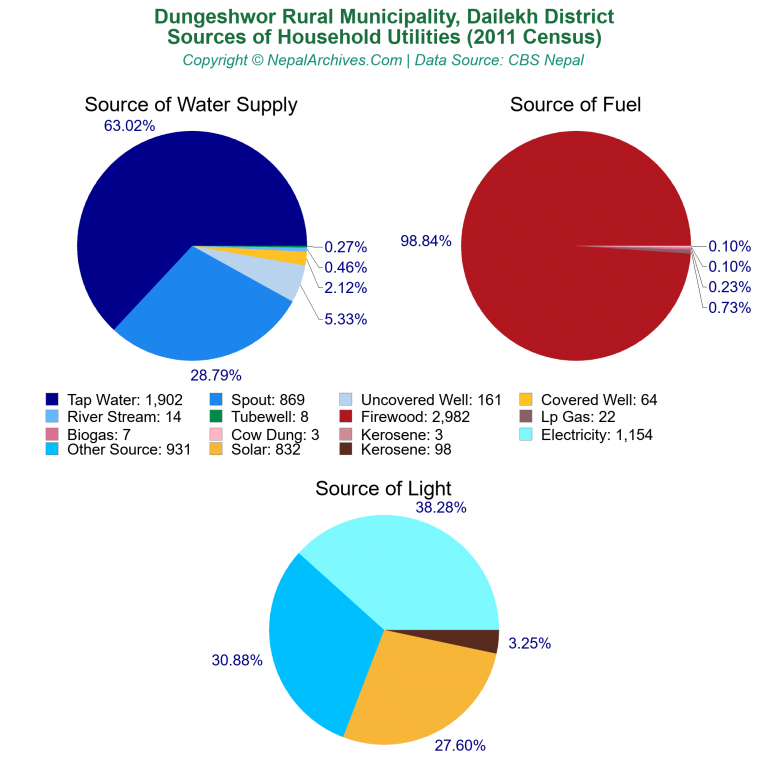 Household Utilities Pie Charts of Dungeshwor Rural Municipality