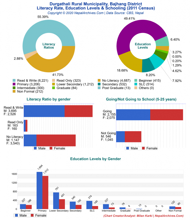 Literacy, Education Levels & Schooling Charts of Durgathali Rural Municipality