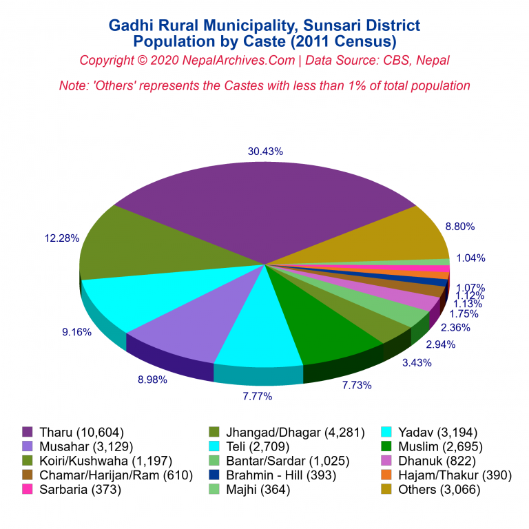 Population by Castes Chart of Gadhi Rural Municipality