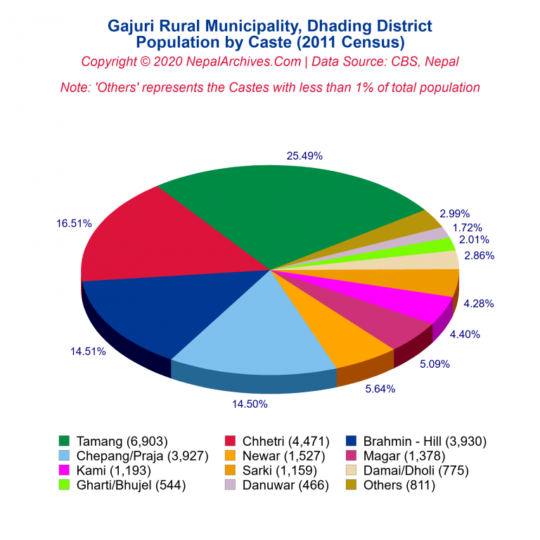 Population by Castes Chart of Gajuri Rural Municipality