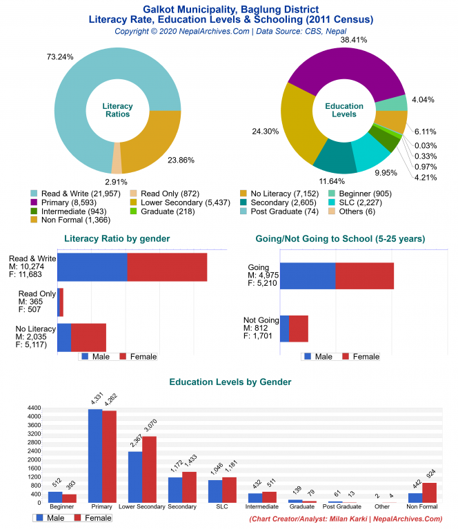 Literacy, Education Levels & Schooling Charts of Galkot Municipality