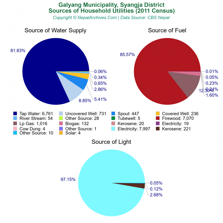 Household Utilities Pie Charts of Galyang Municipality