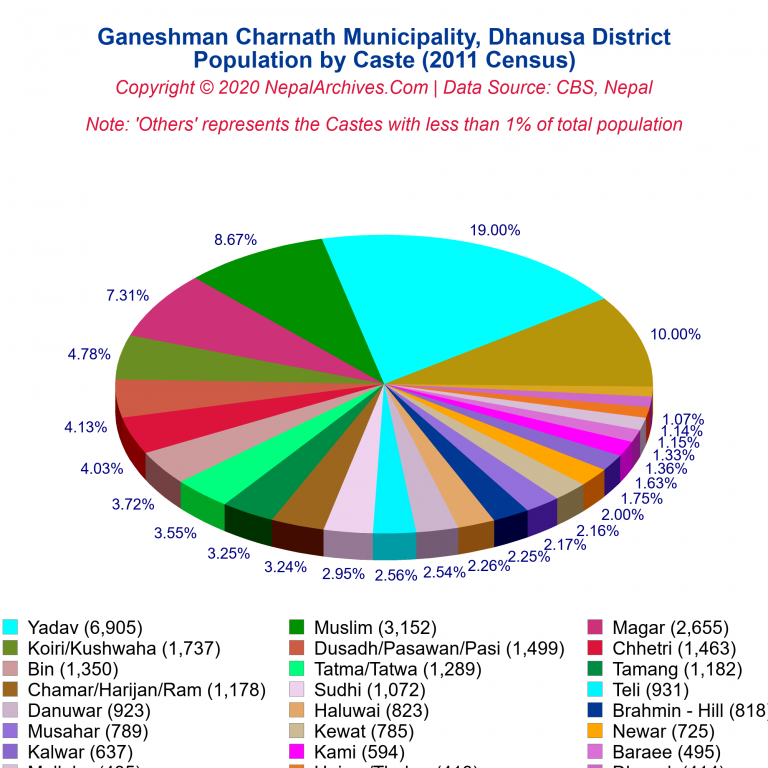 Population by Castes Chart of Ganeshman Charnath Municipality