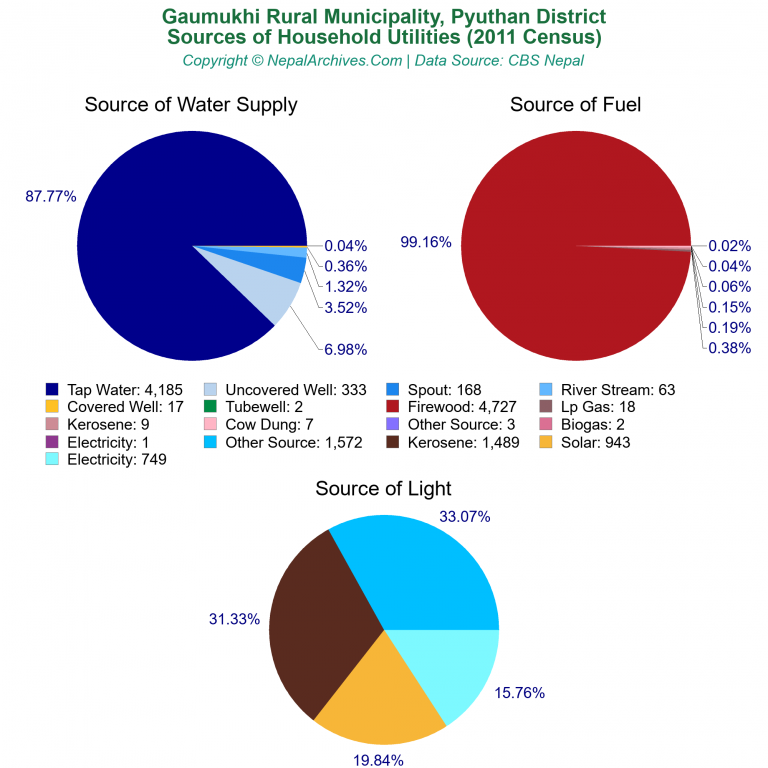 Household Utilities Pie Charts of Gaumukhi Rural Municipality