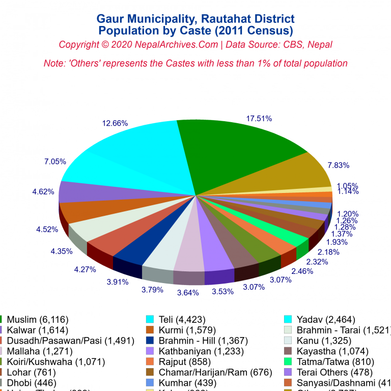 Population by Castes Chart of Gaur Municipality