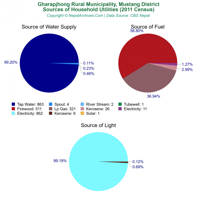 Household Utilities Pie Charts of Gharapjhong Rural Municipality