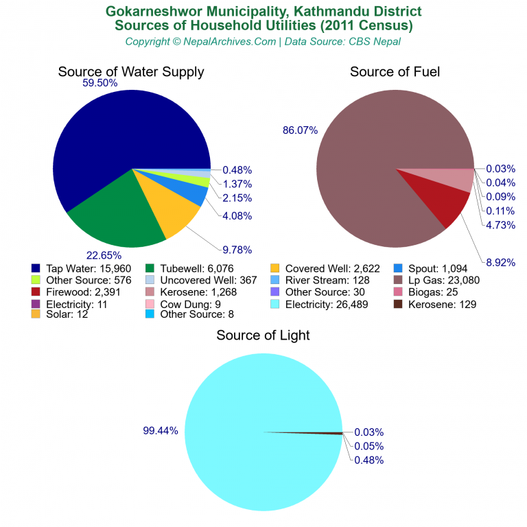 Household Utilities Pie Charts of Gokarneshwor Municipality
