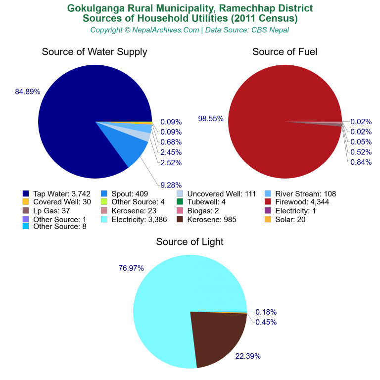 Household Utilities Pie Charts of Gokulganga Rural Municipality