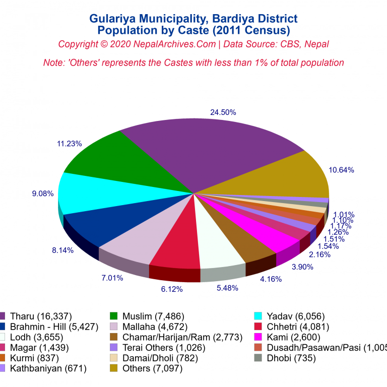 Population by Castes Chart of Gulariya Municipality