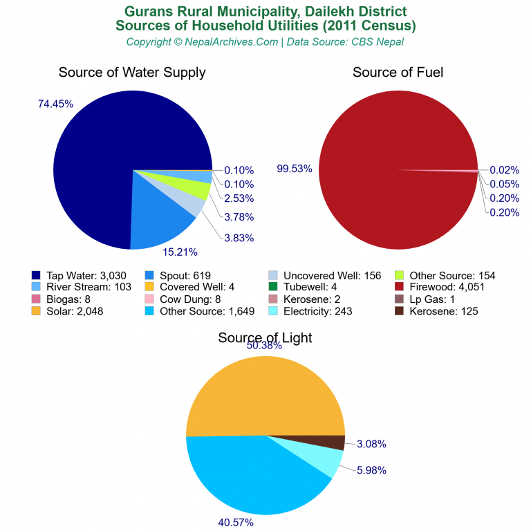 Household Utilities Pie Charts of Gurans Rural Municipality