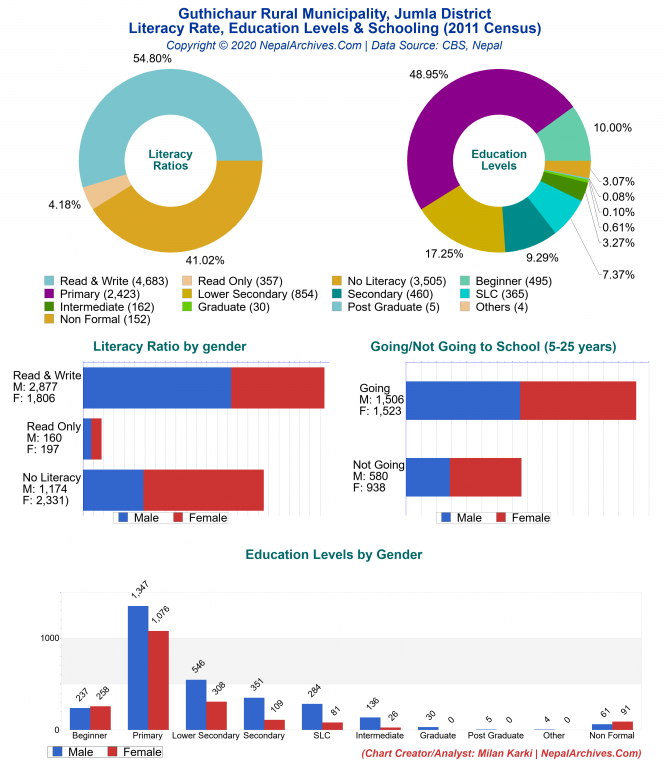 Literacy, Education Levels & Schooling Charts of Guthichaur Rural Municipality