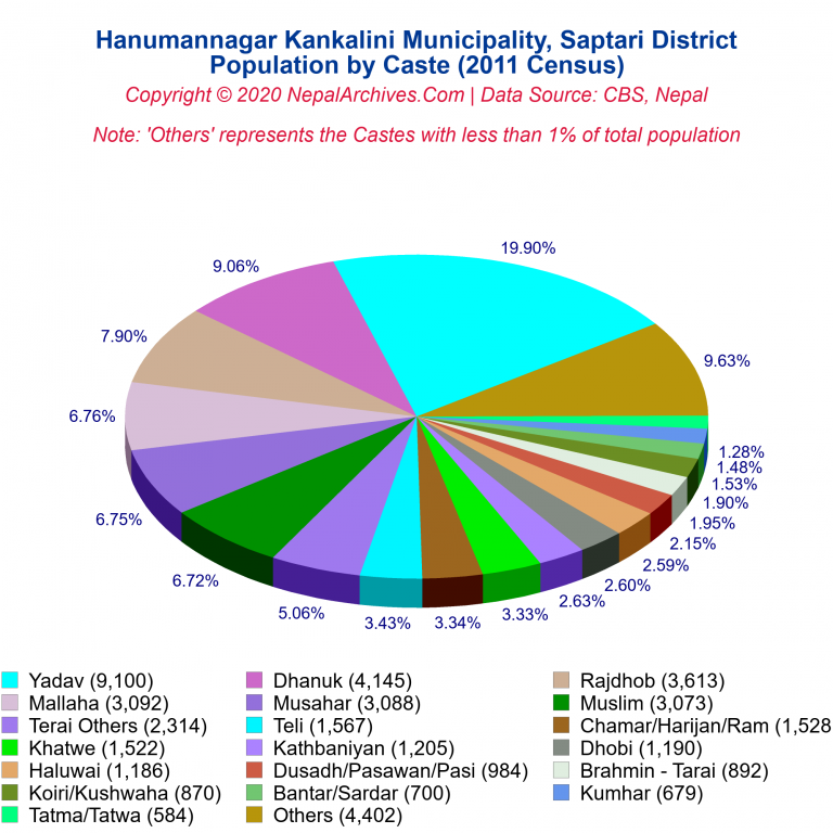 Population by Castes Chart of Hanumannagar Kankalini Municipality
