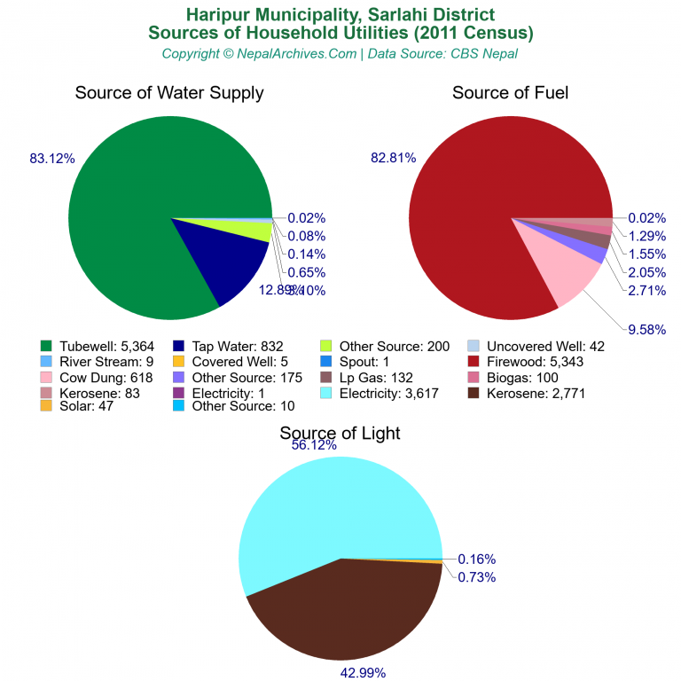 Household Utilities Pie Charts of Haripur Municipality