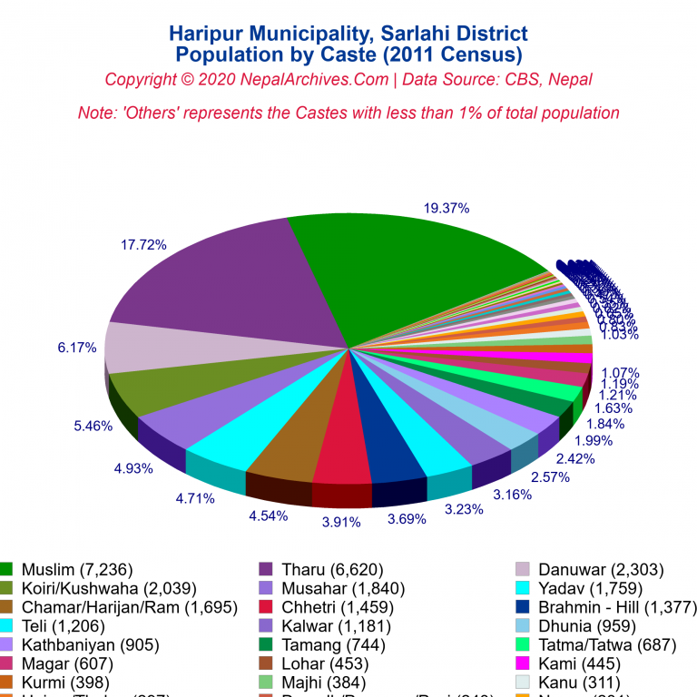 Population by Castes Chart of Haripur Municipality